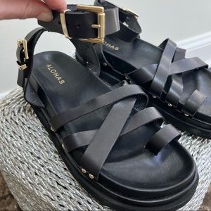 Black Buckled Sandals - Size 6.5 / 37